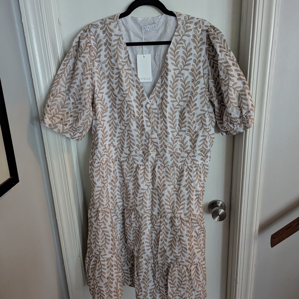 Estelle Women's Cream and Tan Leaf Midi Dress